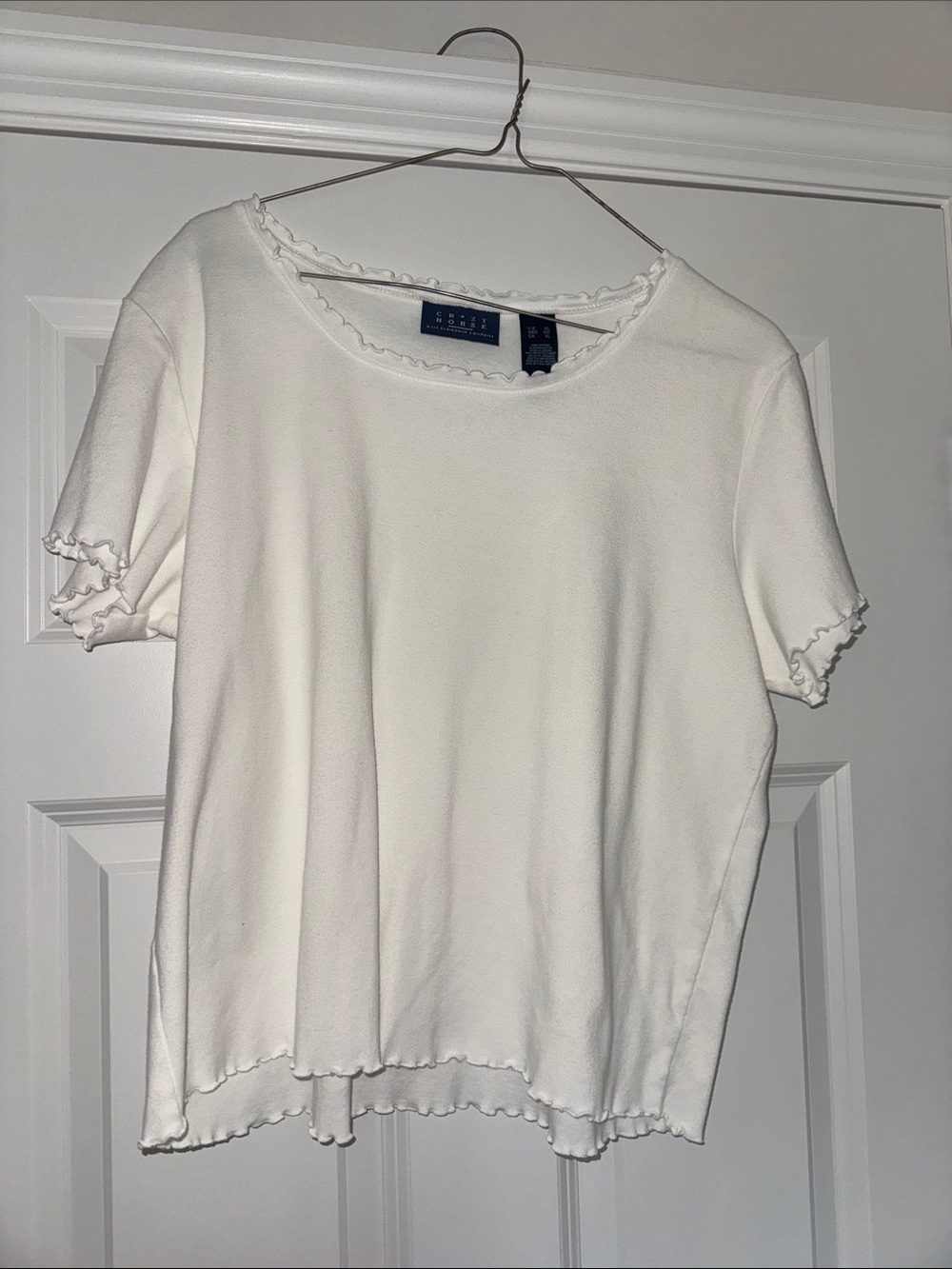 Crazy Horse White Short Sleeve Ruffle-Edge Tee